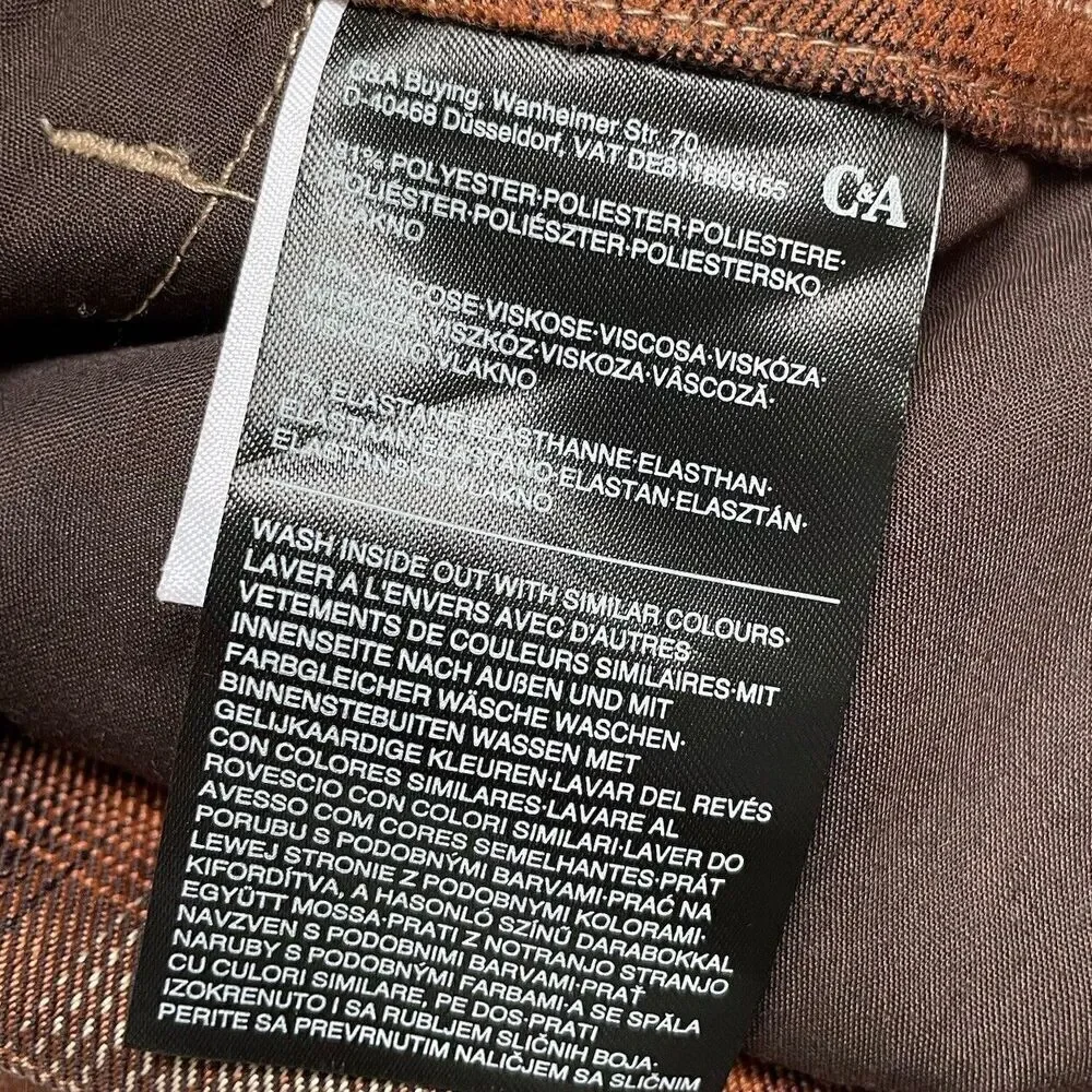 C&A Clockhouse Pants Womens 40 Brown Plaid Trousers NEW Straight Wide Leg 28" W - Picture 9 of 10